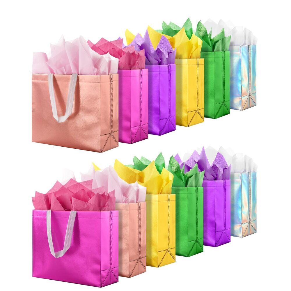 Gift Bags with Handles 30 Pack 13x5x11in Includes Tissue Paper Colorful